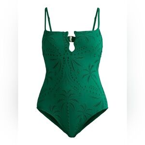 Green Palm Textured One Piece Swimsuit NWT 2X Cutout Keyhole Tropical